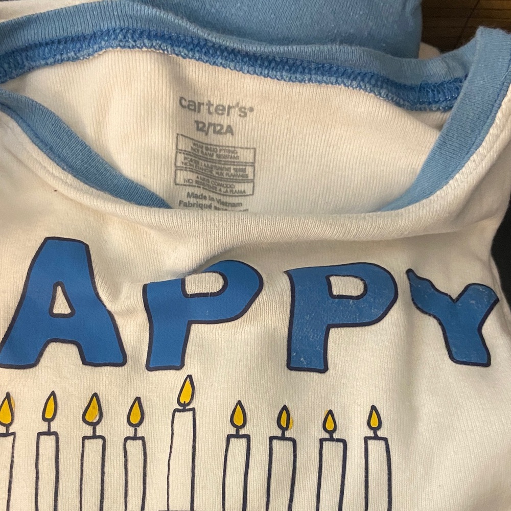 Carter's White and Light Blue "HAPPY HANUKKAH”PJ Set 12 unisex